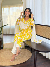YELLOW  COLOURED  WOMEN'S GEORGETTE  KURTA  WITH PANT DUPATTA  SET